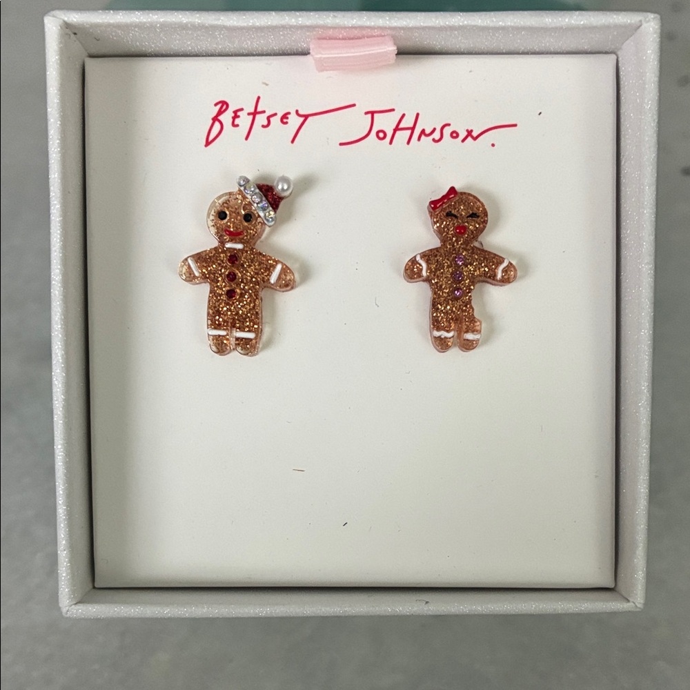 Betsey Johnson Gingerbread Man Earrings with Red and Brown Accents